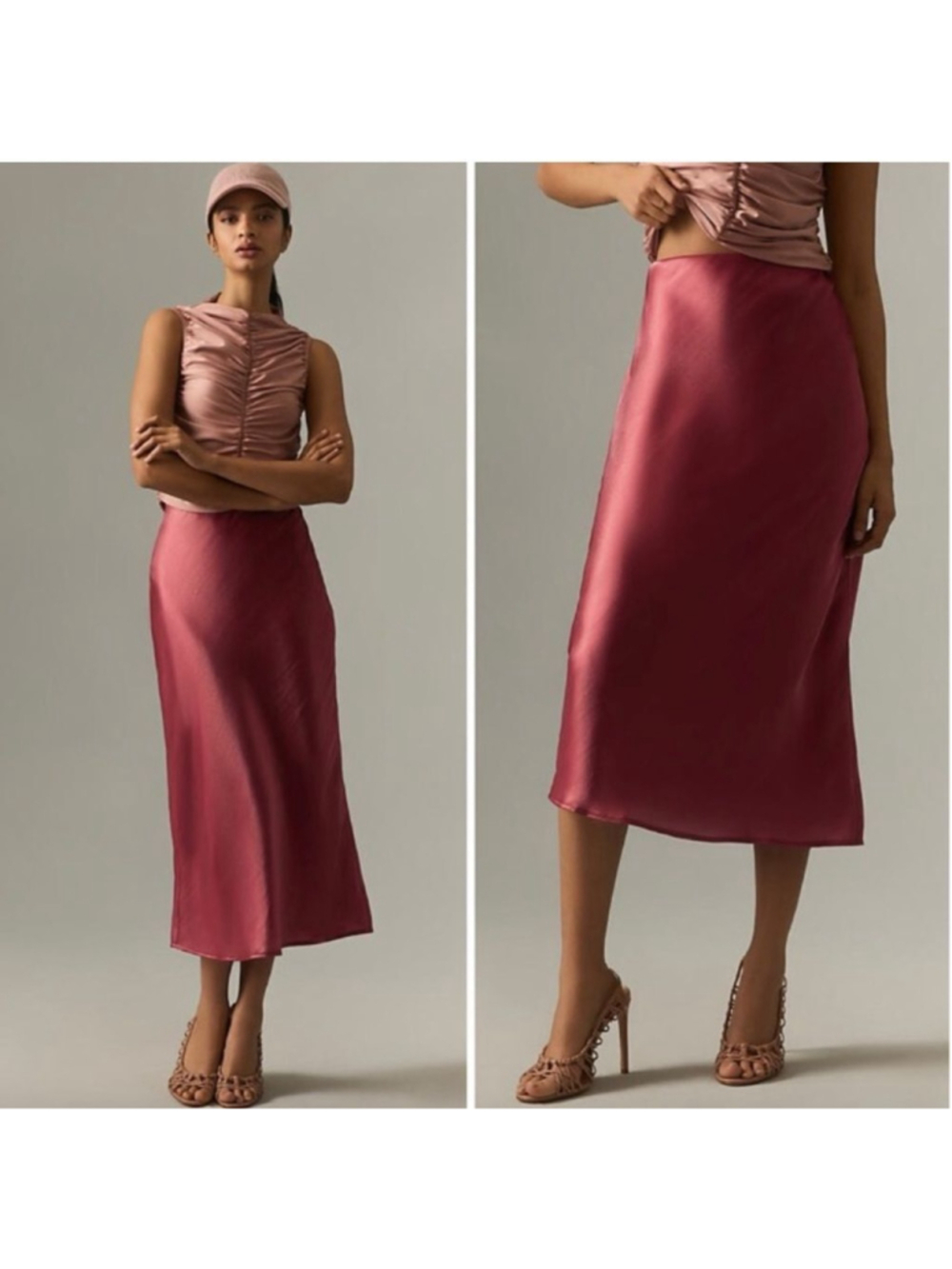 Anthropologie New The Elyse Slip Skirt Red/Rogue Size M Lined Midi Side Zip